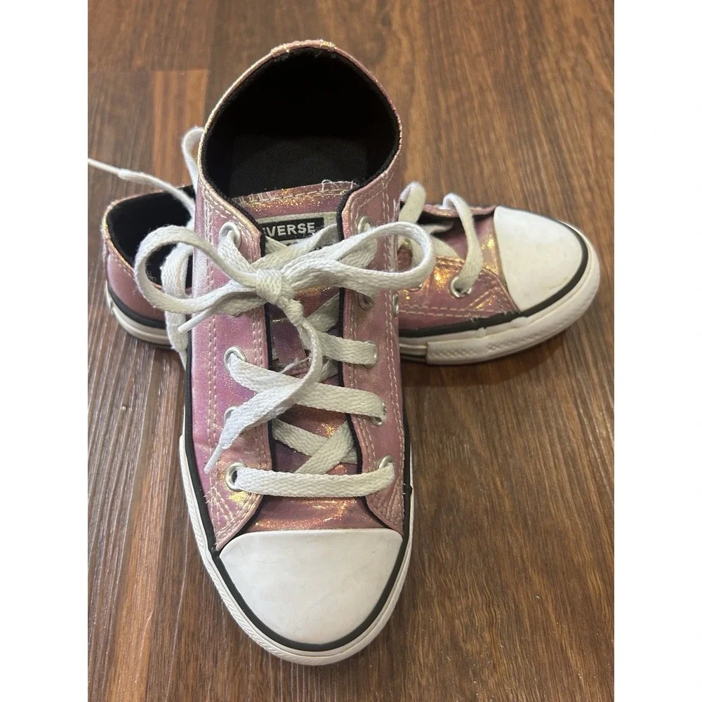 Converse Girls Size 1 Chuck Taylor All Star Iridescent Glitter Sneakers Pink
